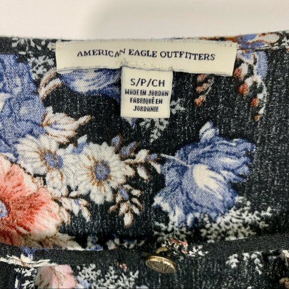 American Eagle Flowy Gauzy Floral Peasant Blouse Top Small - Picture 10 of 11